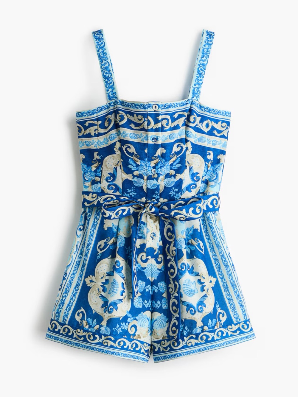 H&M Blue & Cream Printed Girls' Romper with Tie Waist